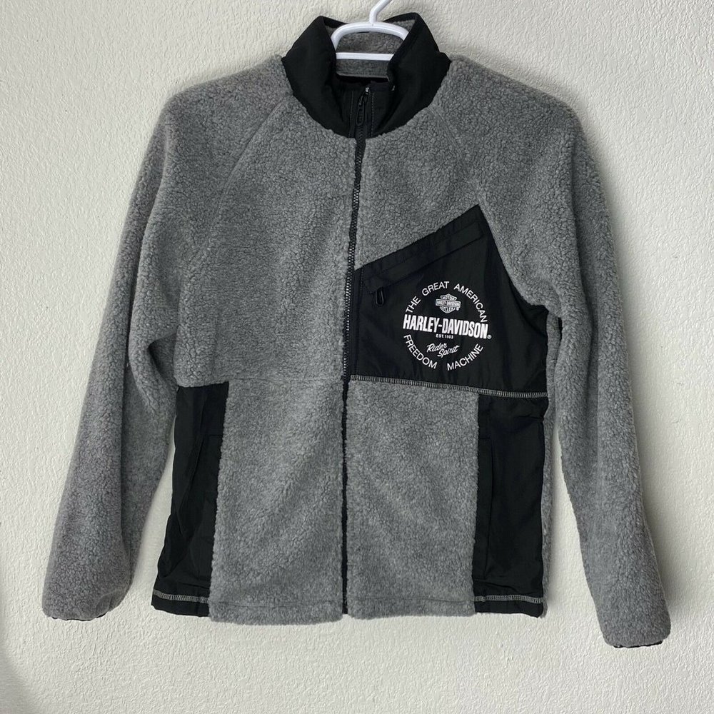 Harley Davidson Fleece Jacket Gray Logo Motorcycle Riding Harley Small Slim Fit